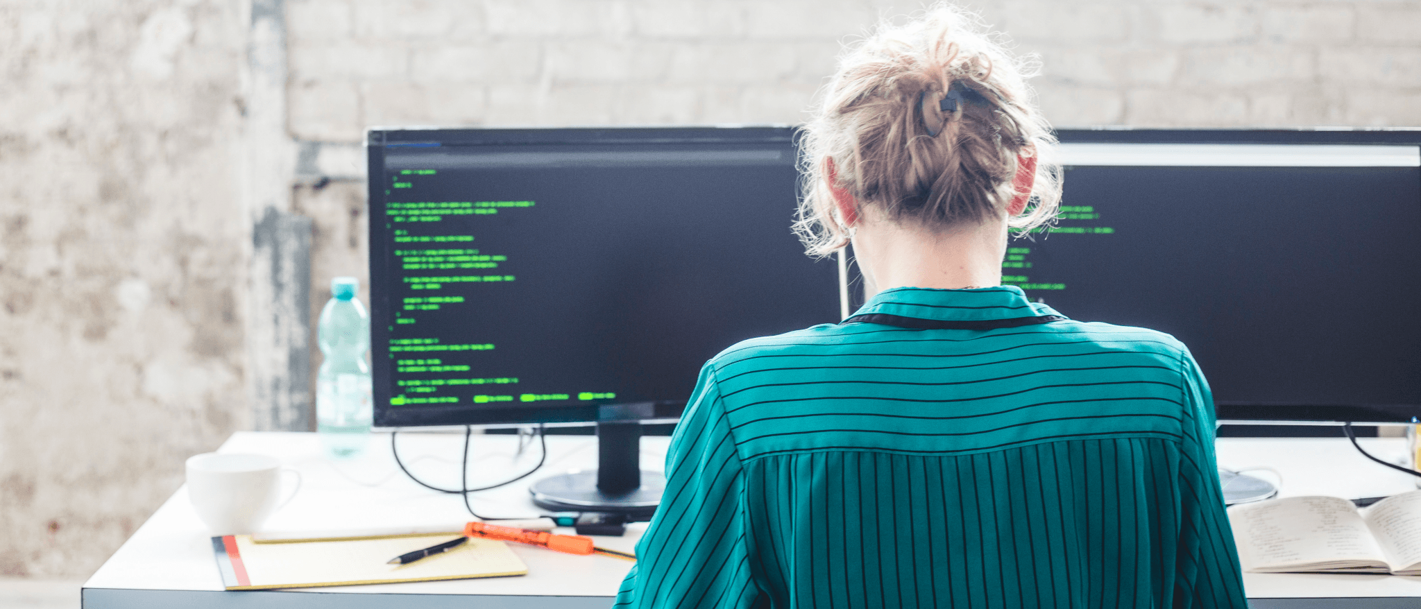 Woman analyzing code